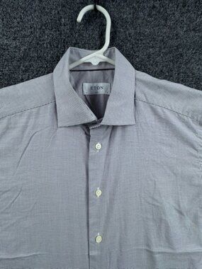 Eton Twill Slim White Check Cotton 16 Long Sleeve Shirt Men Elegant Button Up